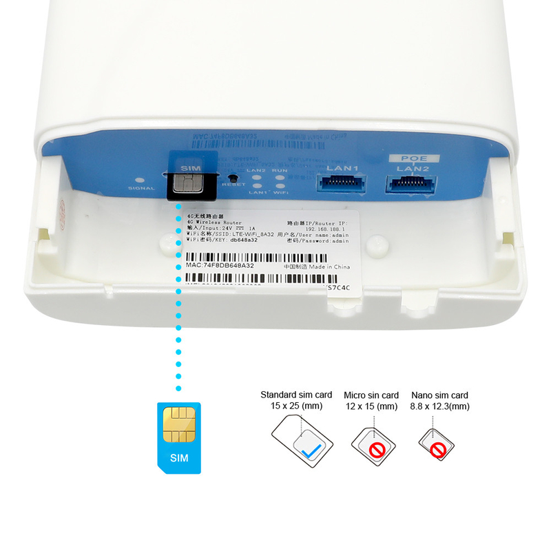 Wireless 4G CPE Outdoor Wifi Router IP66 Waterproof POE Adapter