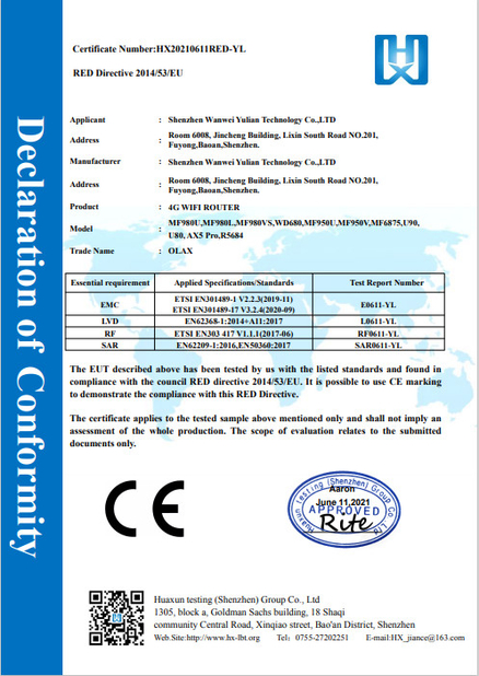 China Shenzhen Olax Technology CO.,Ltd Certification
